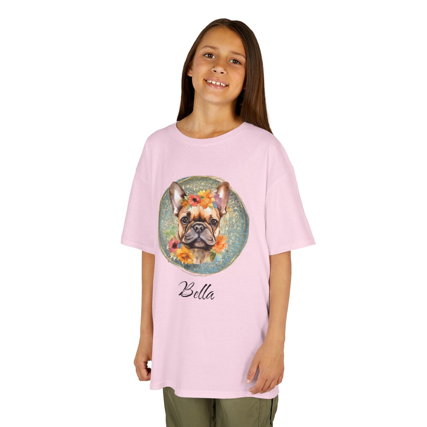 Kids Flower French Bulldog Tee - Blue Customizable