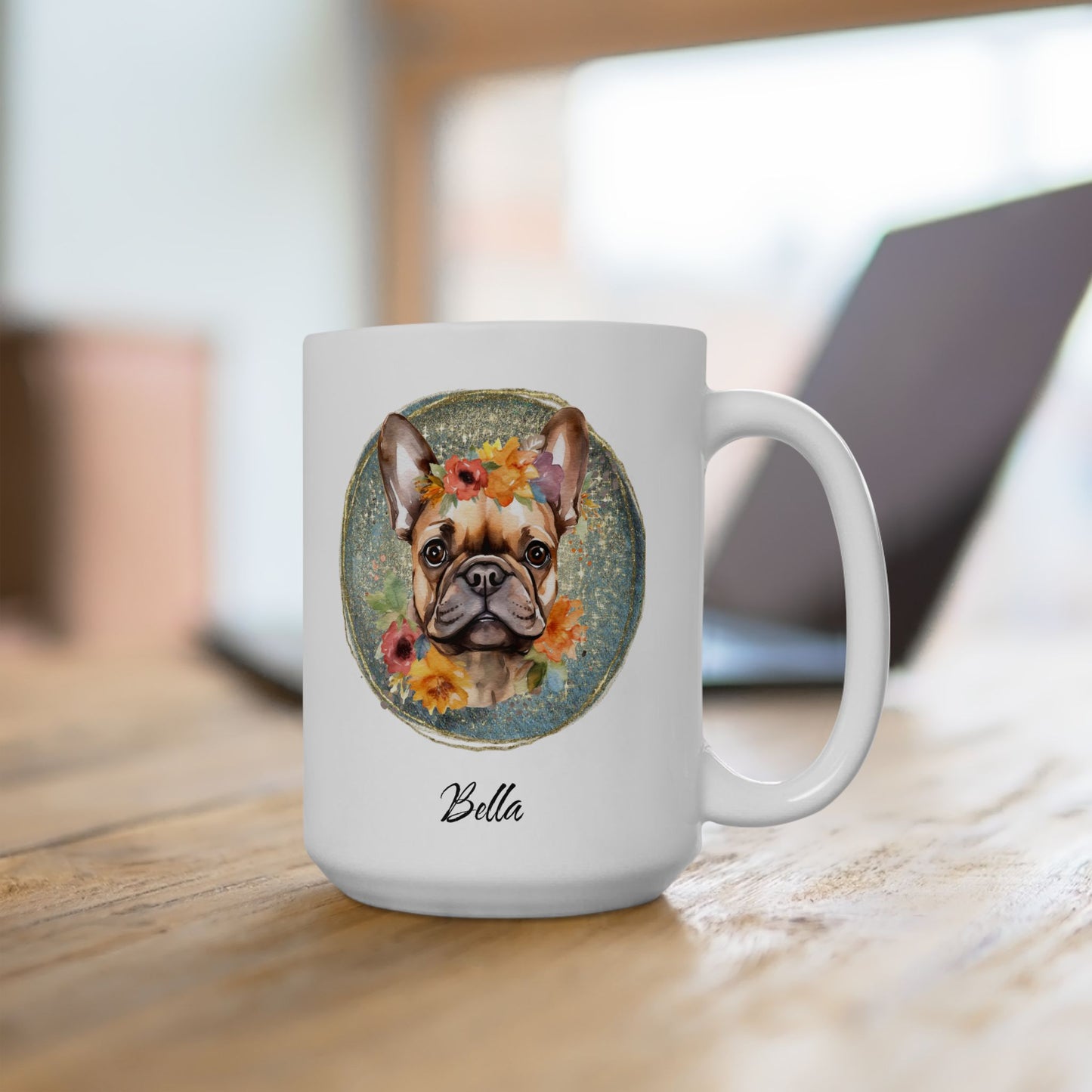 Flower French Bulldog Mug - Blue Customizable
