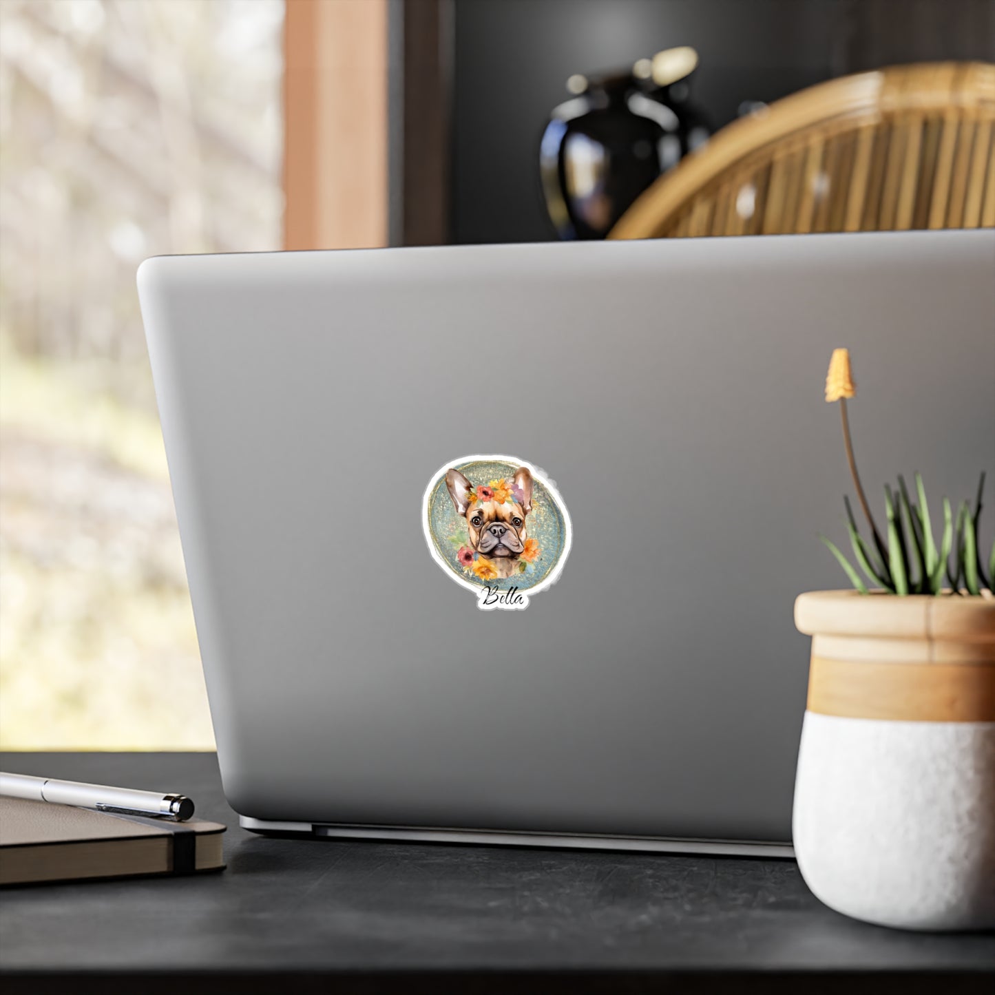 Flower French Bulldog Vinyl Sticker