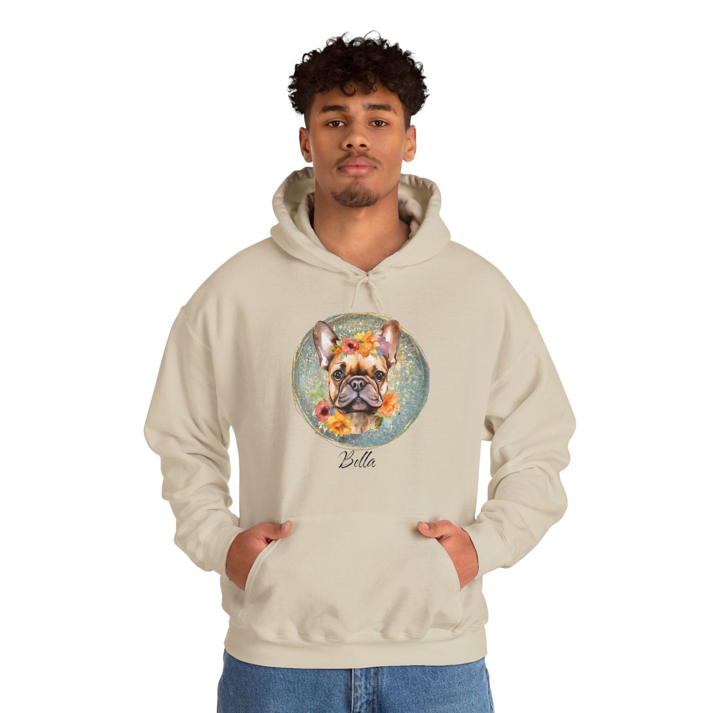 Flower French Bulldog Hoodie - Blue Customizable