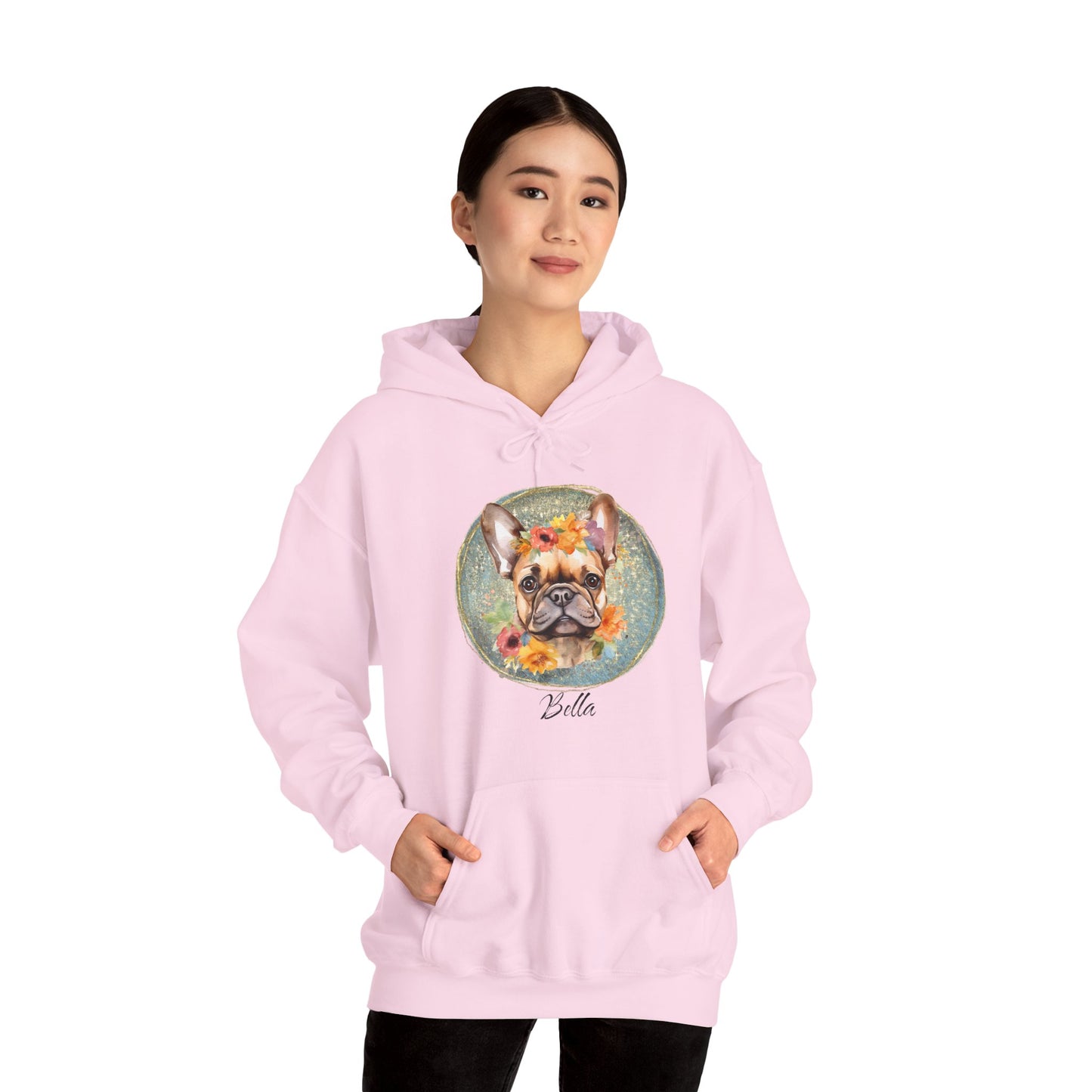 Flower French Bulldog Hoodie - Blue Customizable