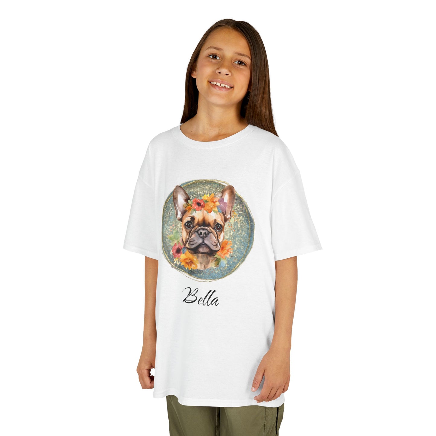 Kids Flower French Bulldog Tee - Blue Customizable