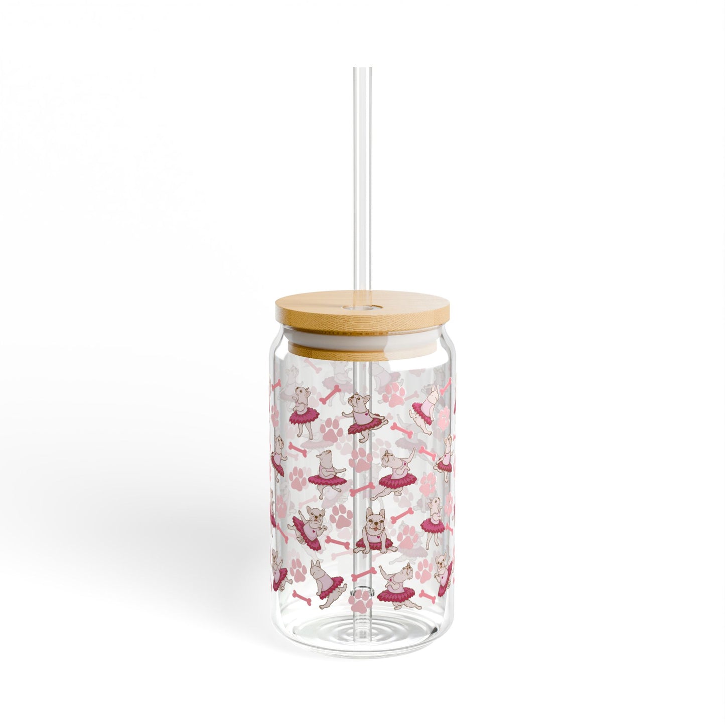 Ballet French Bulldog 16oz Sipper Glass with Straw