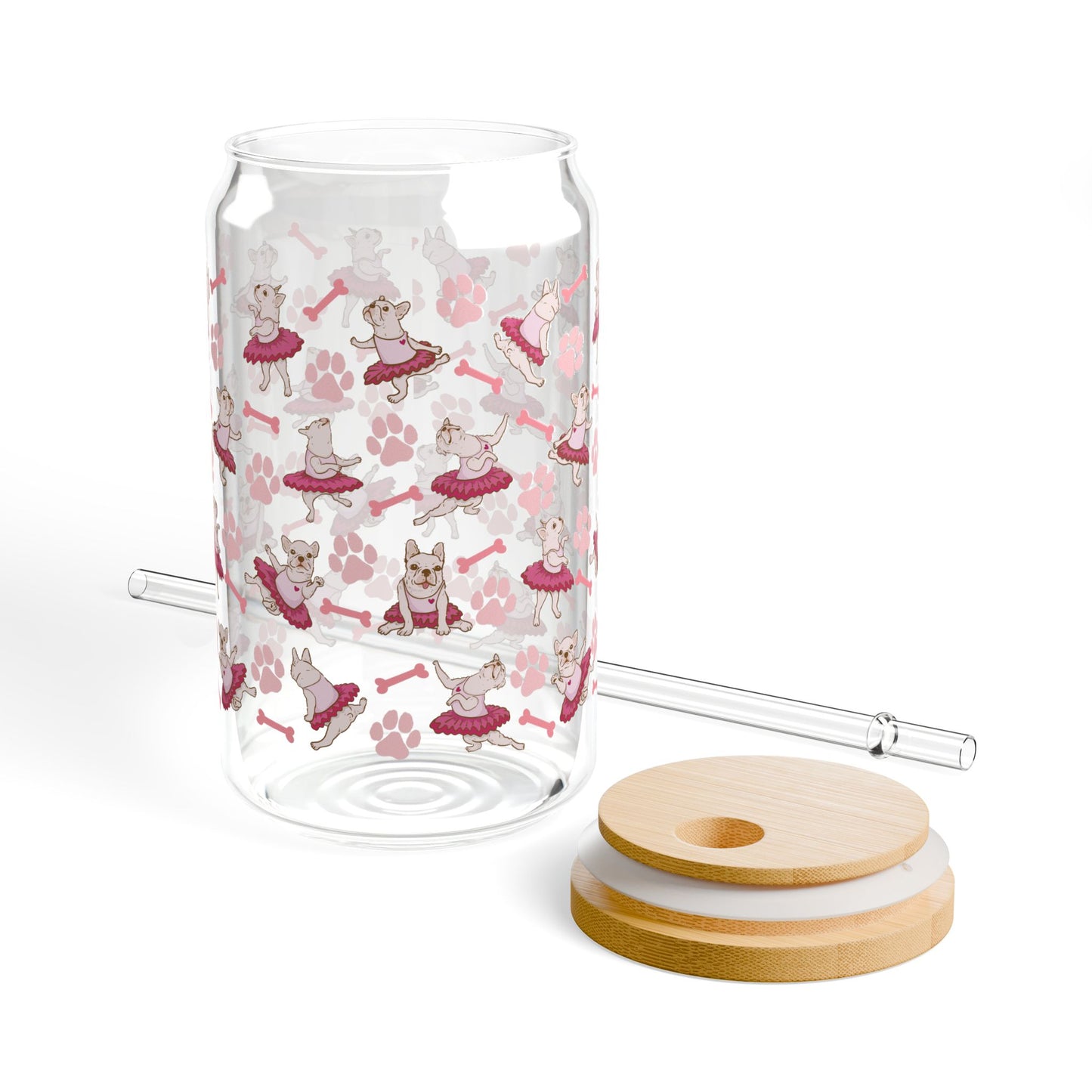 Ballet French Bulldog 16oz Sipper Glass with Straw