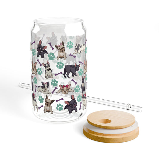 Bows French Bulldog 16oz Sipper Glass with Straw