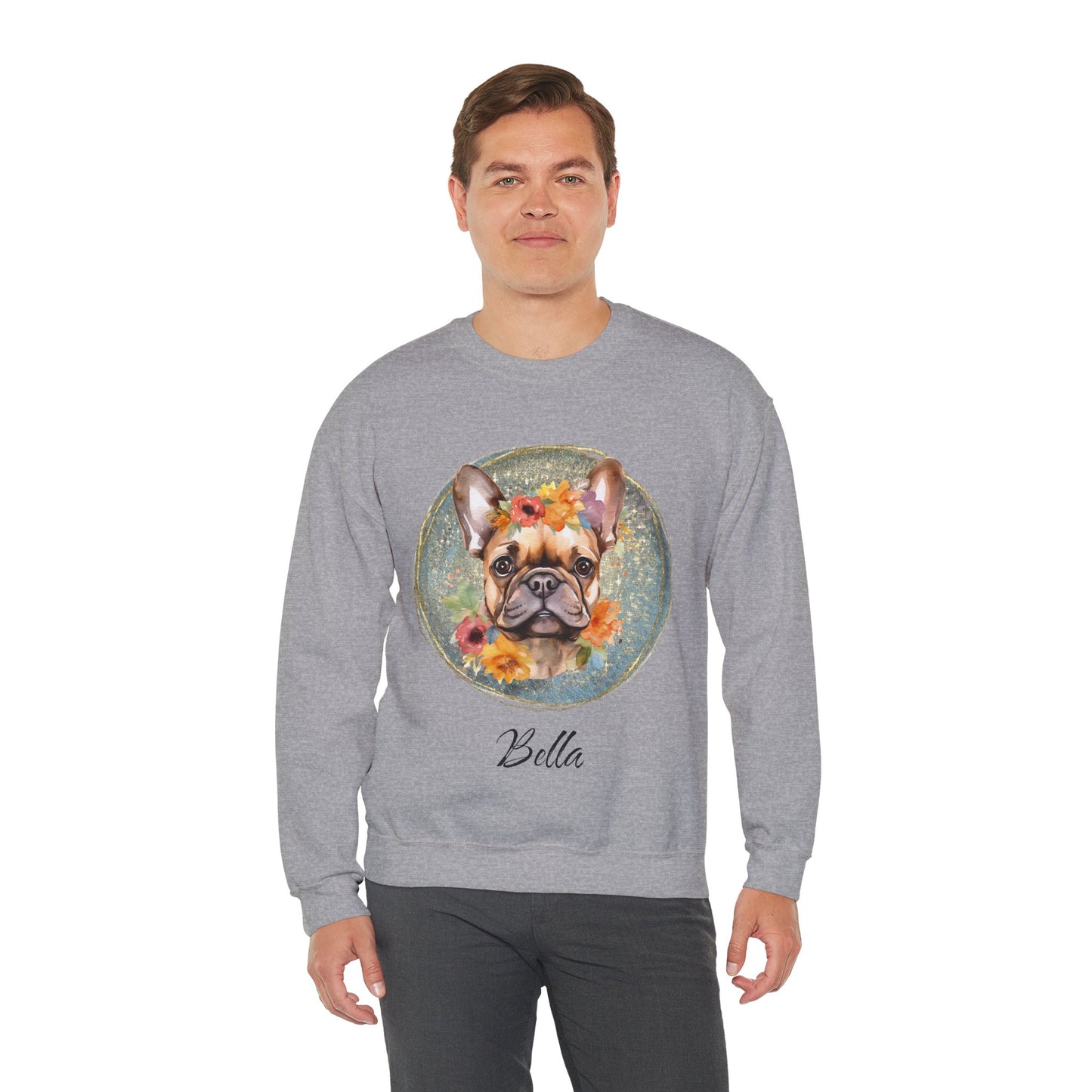 Flower French Bulldog Sweatshirt - Blue Customizable