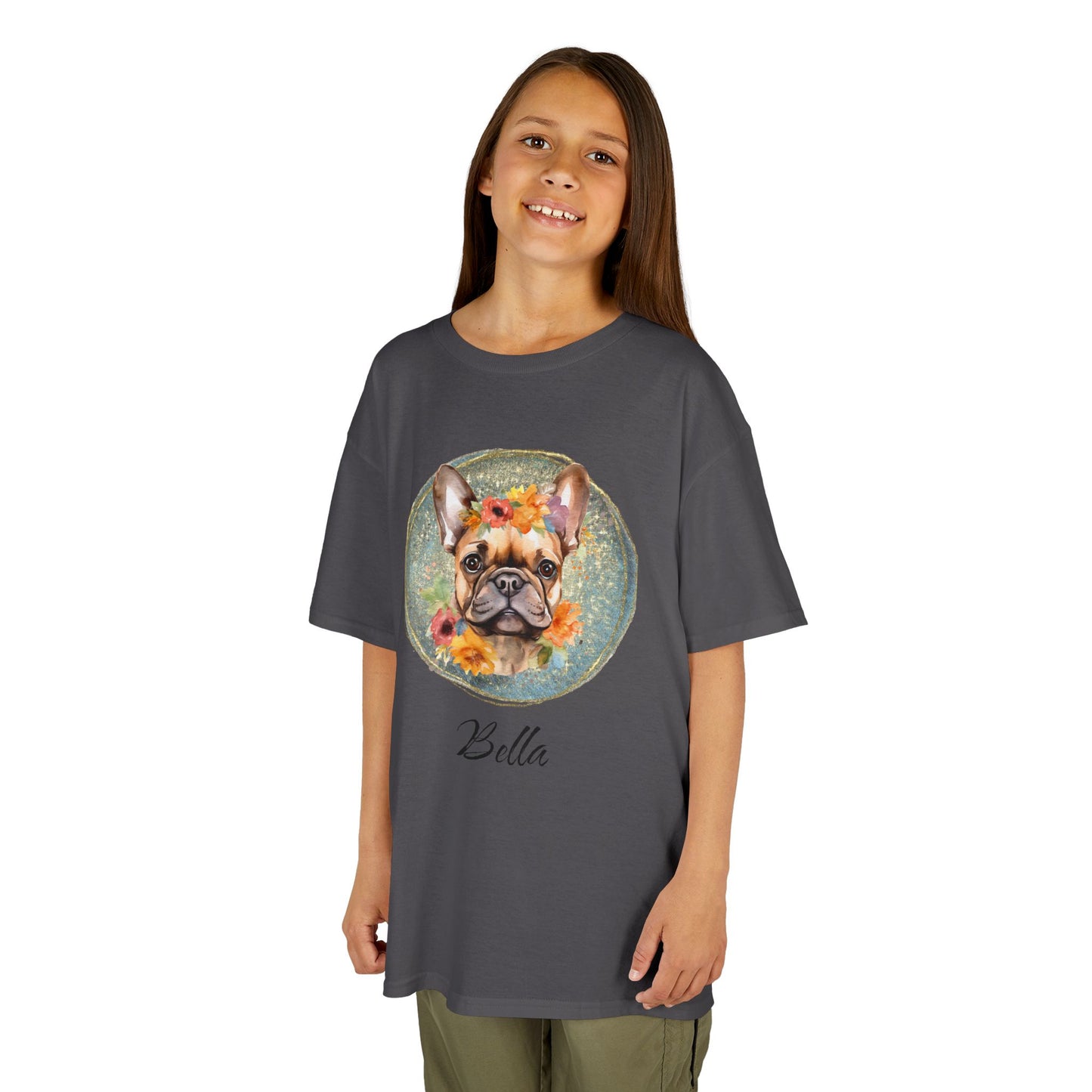 Kids Flower French Bulldog Tee - Blue Customizable