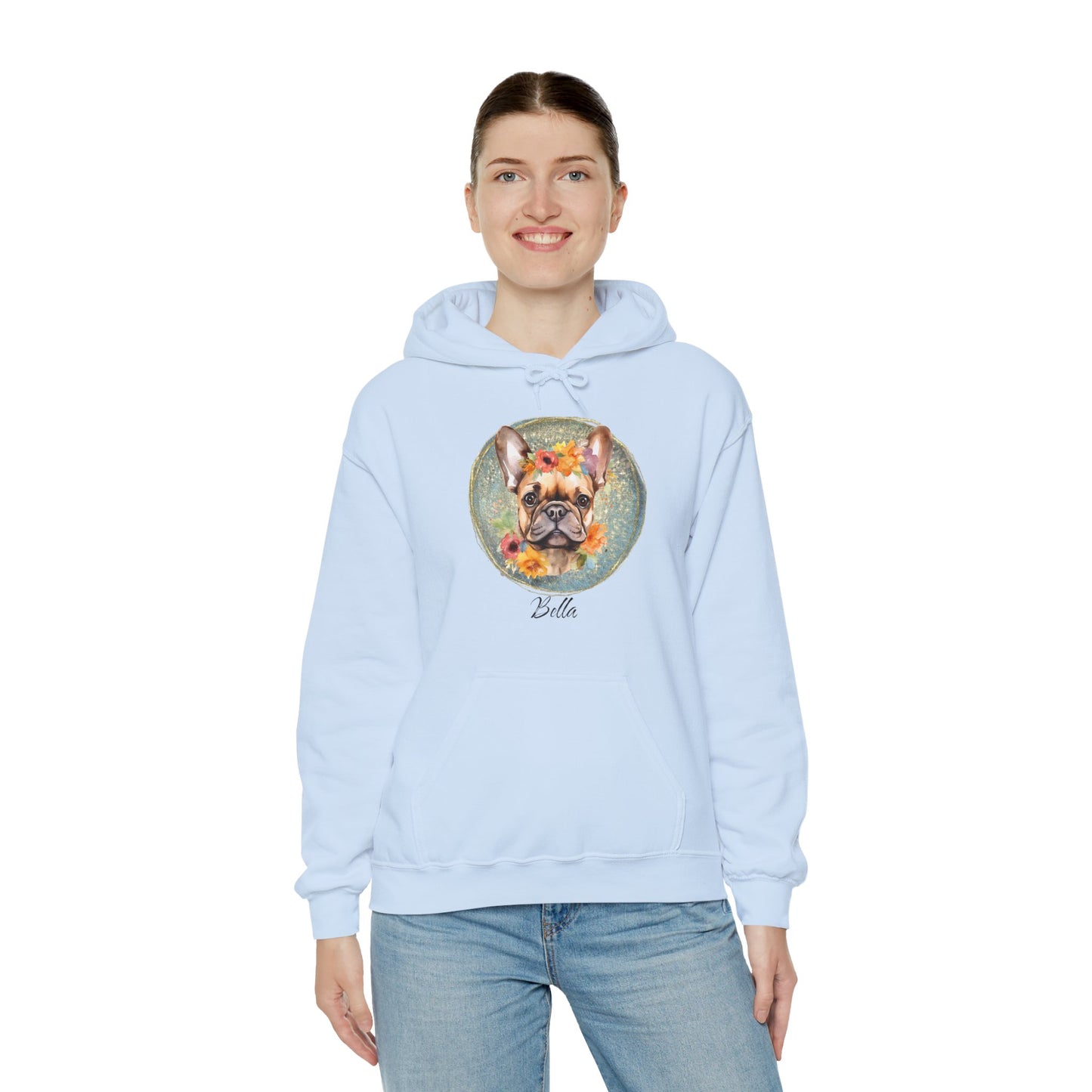 Flower French Bulldog Hoodie - Blue Customizable