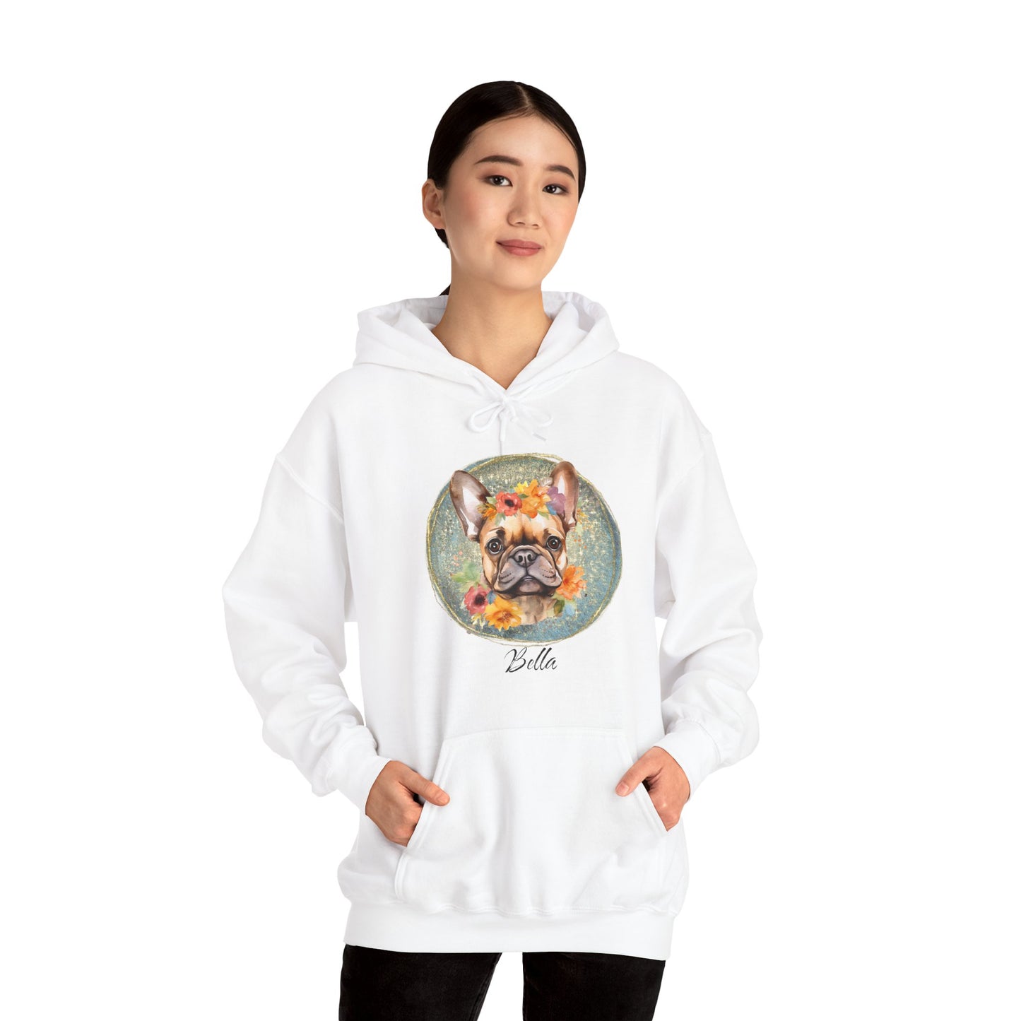 Flower French Bulldog Hoodie - Blue Customizable