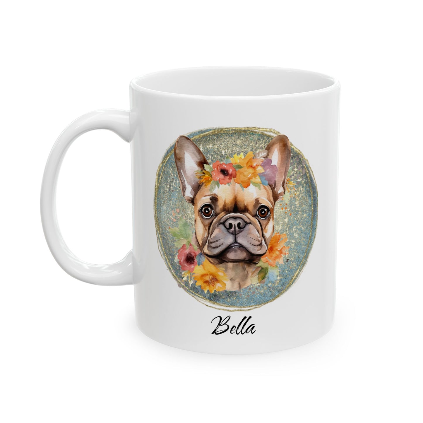 Flower French Bulldog Mug - Blue Customizable
