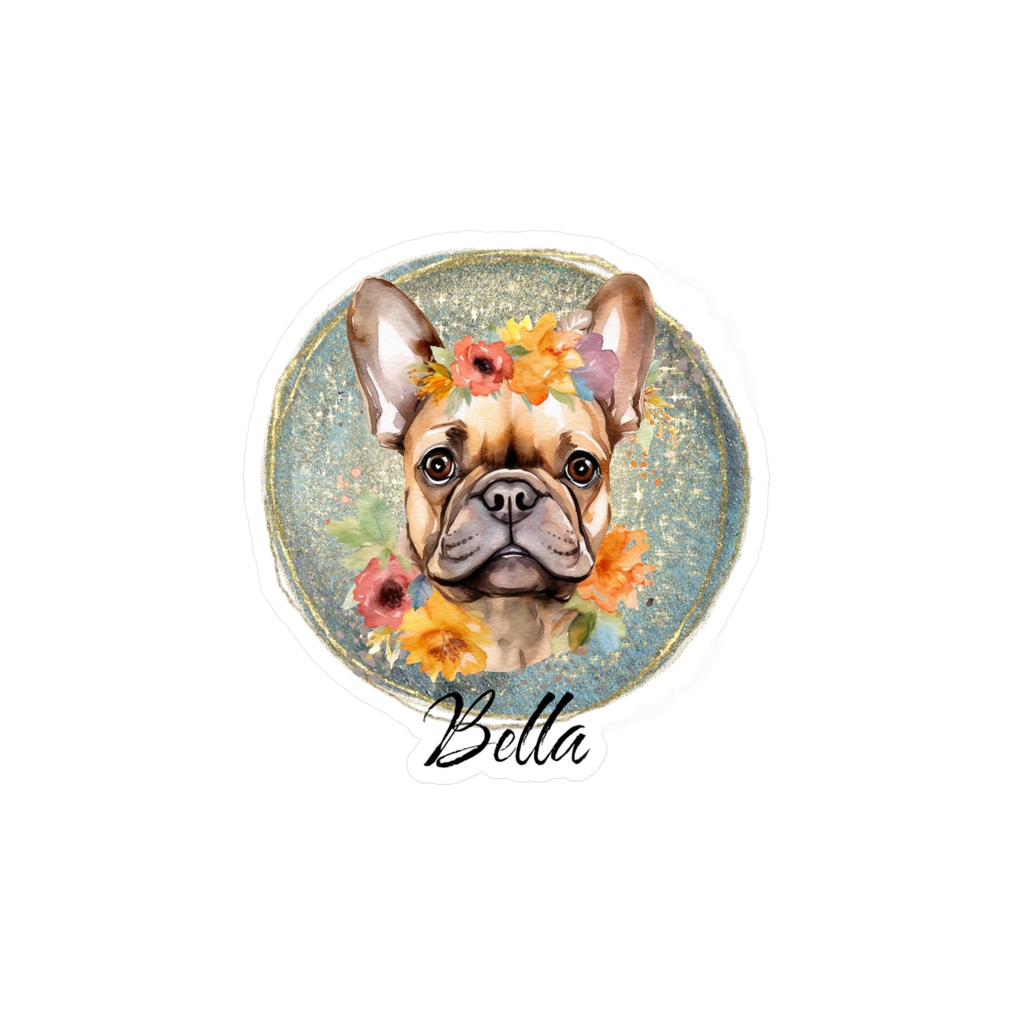 Flower French Bulldog Vinyl Sticker