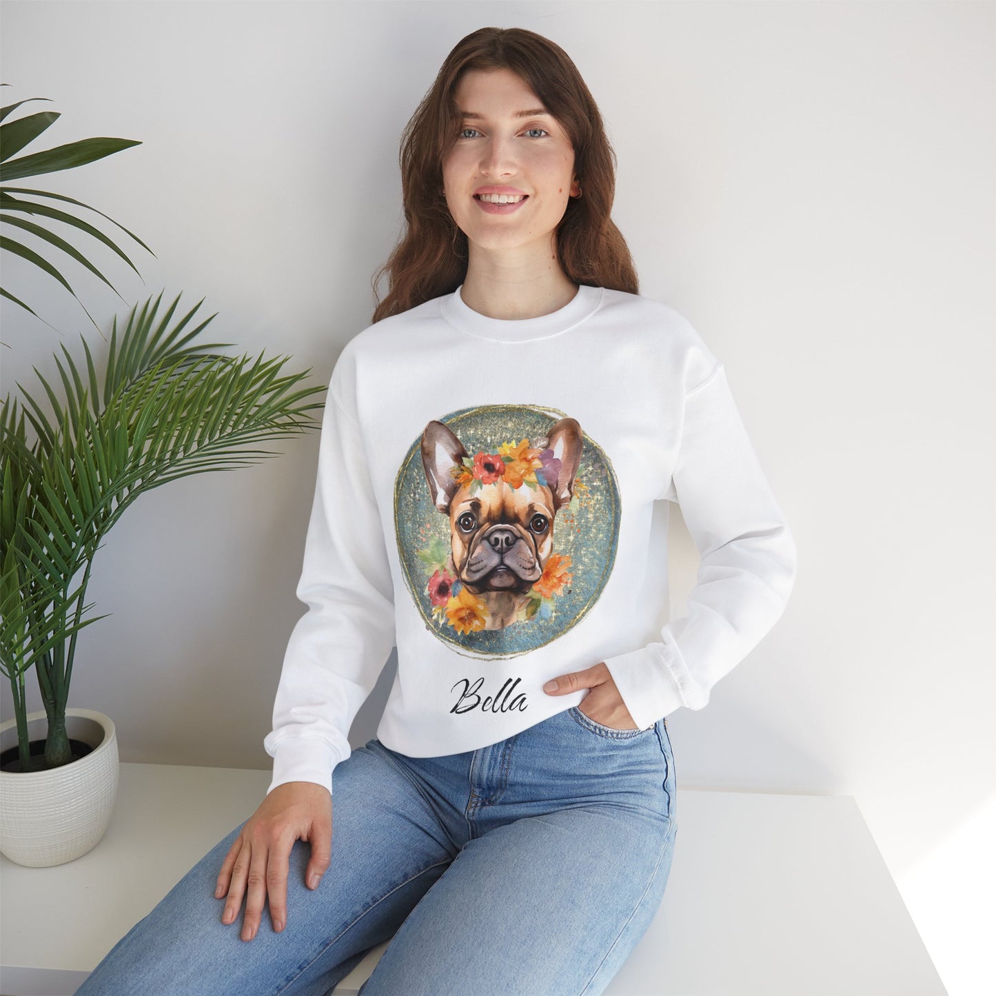 Flower French Bulldog Sweatshirt - Blue Customizable