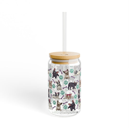 Bows French Bulldog 16oz Sipper Glass with Straw
