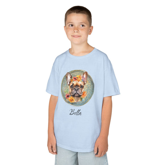 Kids Flower French Bulldog Tee - Blue Customizable