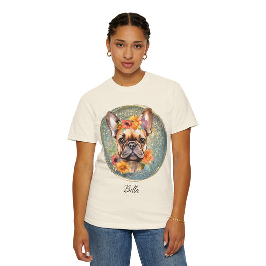 Flower French Bulldog Tee - Blue Customizable