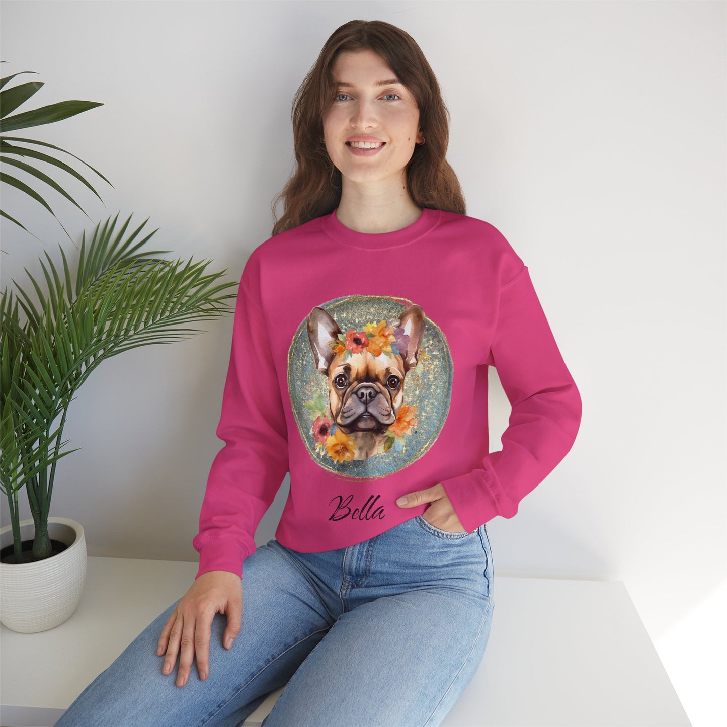Flower French Bulldog Sweatshirt - Blue Customizable