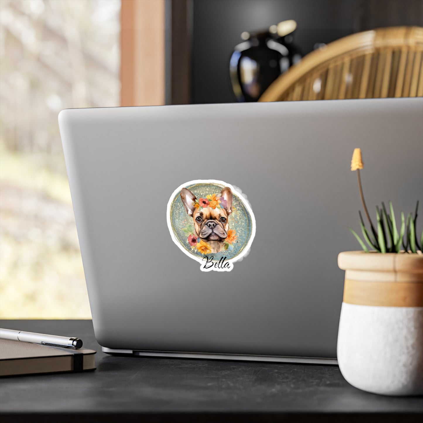 Flower French Bulldog Vinyl Sticker