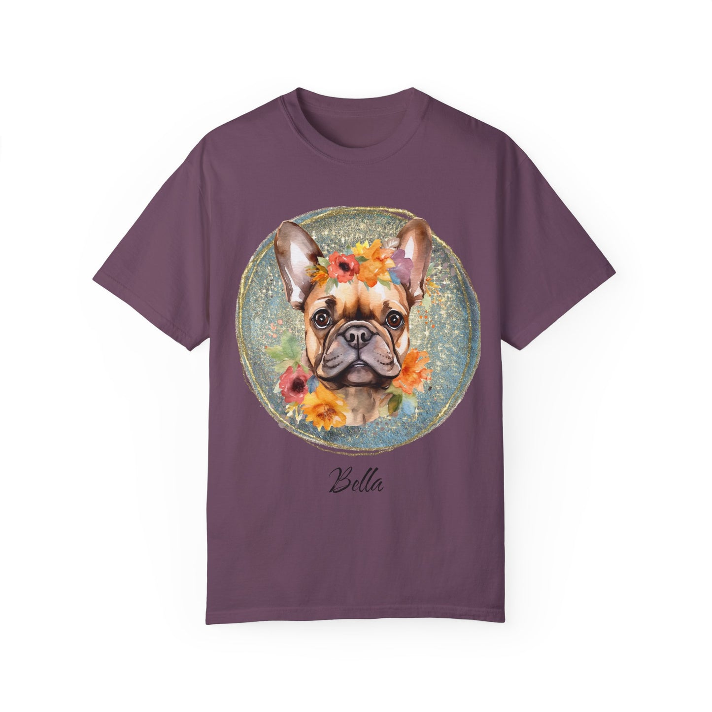 Flower French Bulldog Tee - Blue Customizable