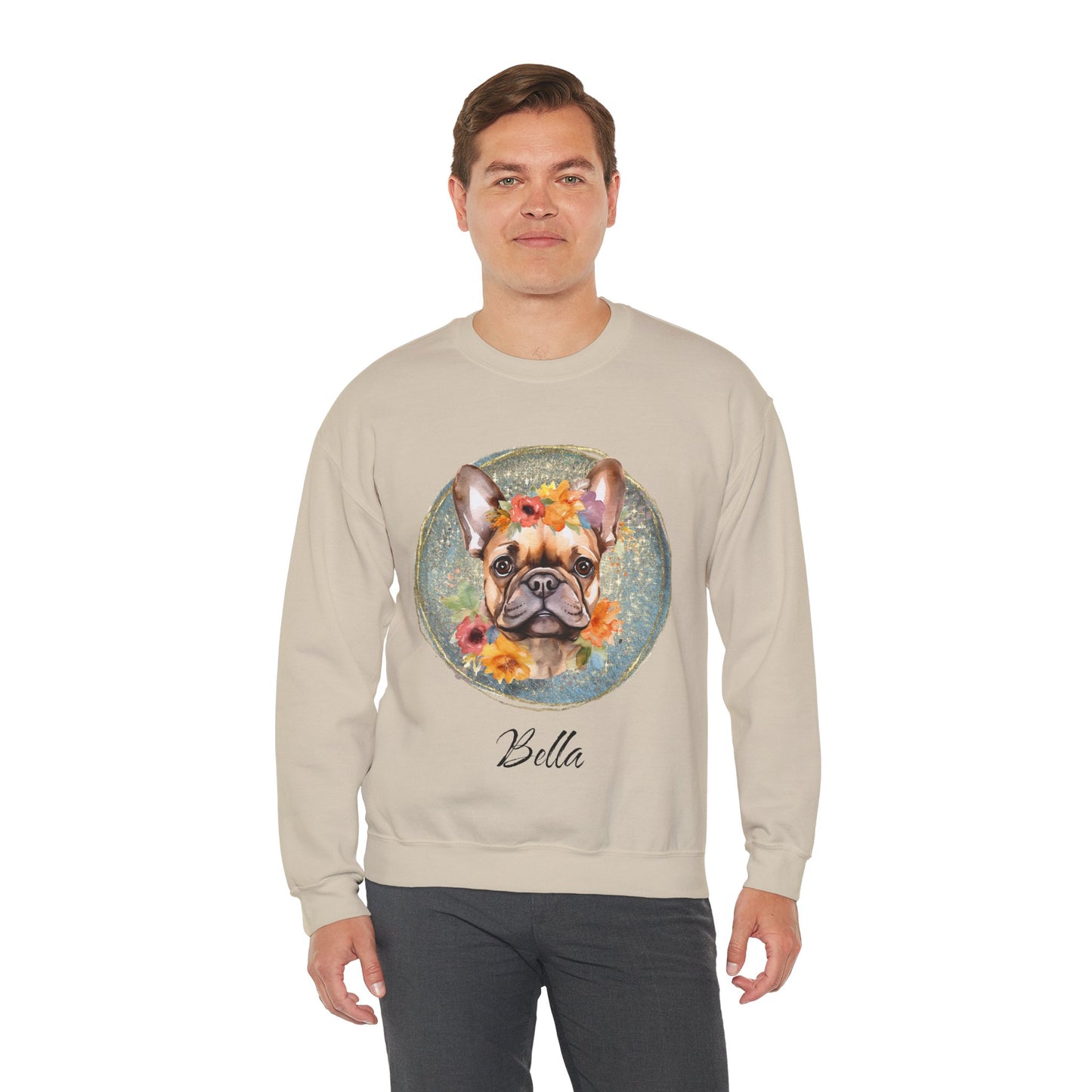 Flower French Bulldog Sweatshirt - Blue Customizable