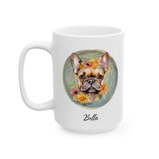 Flower French Bulldog Mug - Blue Customizable