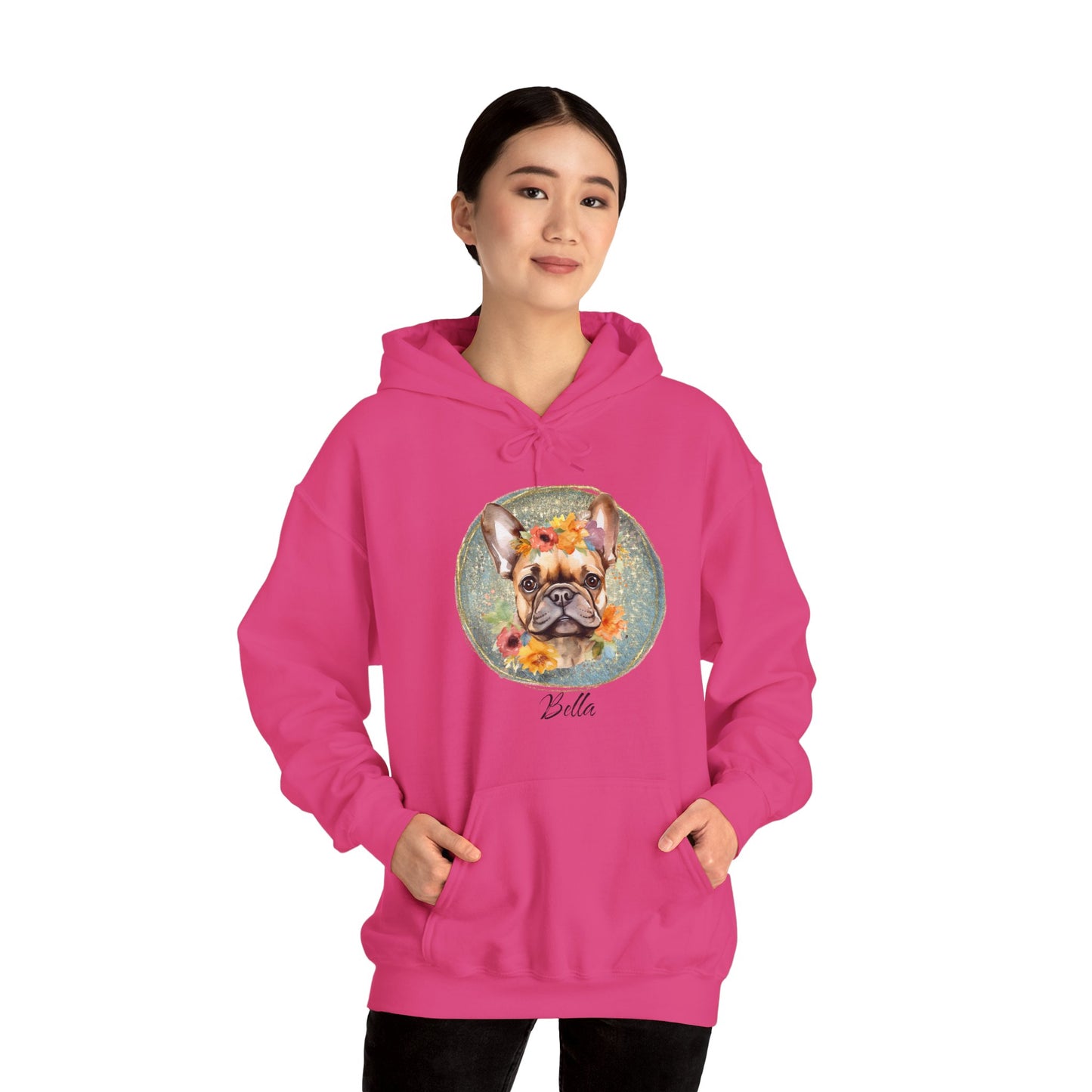 Flower French Bulldog Hoodie - Blue Customizable