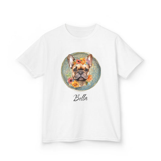 Kids Flower French Bulldog Tee - Blue Customizable