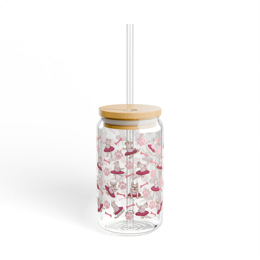 Ballet French Bulldog 16oz Sipper Glass with Straw