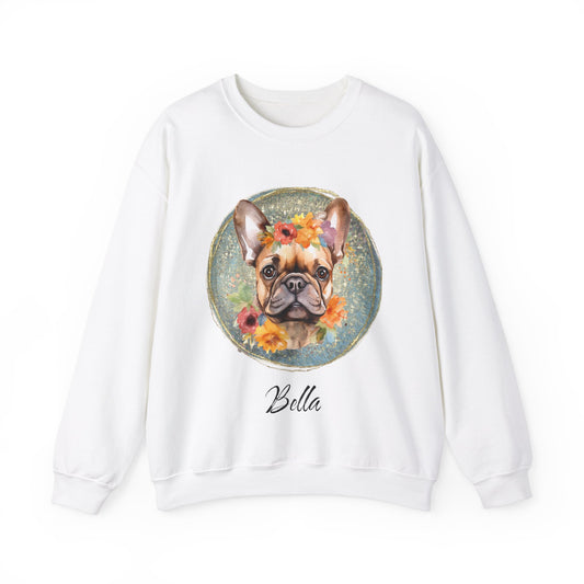 Flower French Bulldog Sweatshirt - Blue Customizable