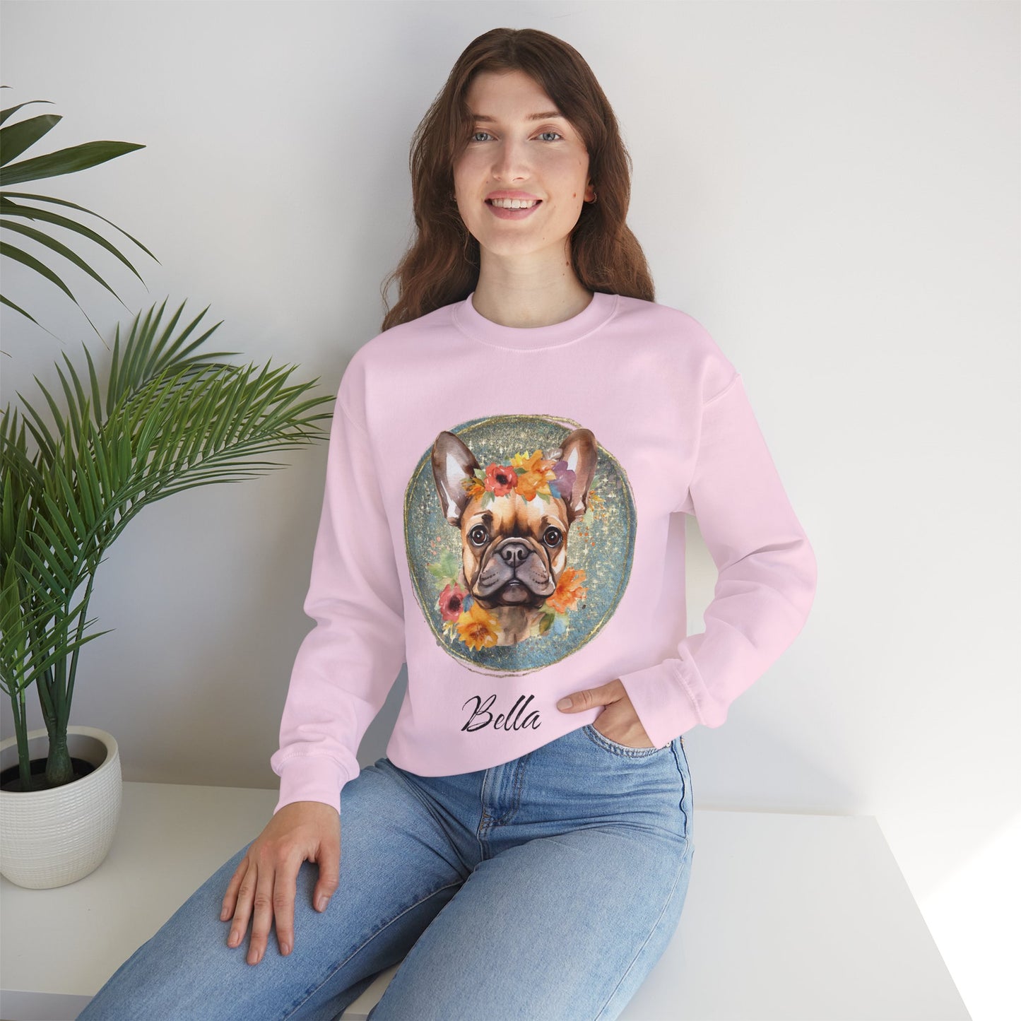 Flower French Bulldog Sweatshirt - Blue Customizable
