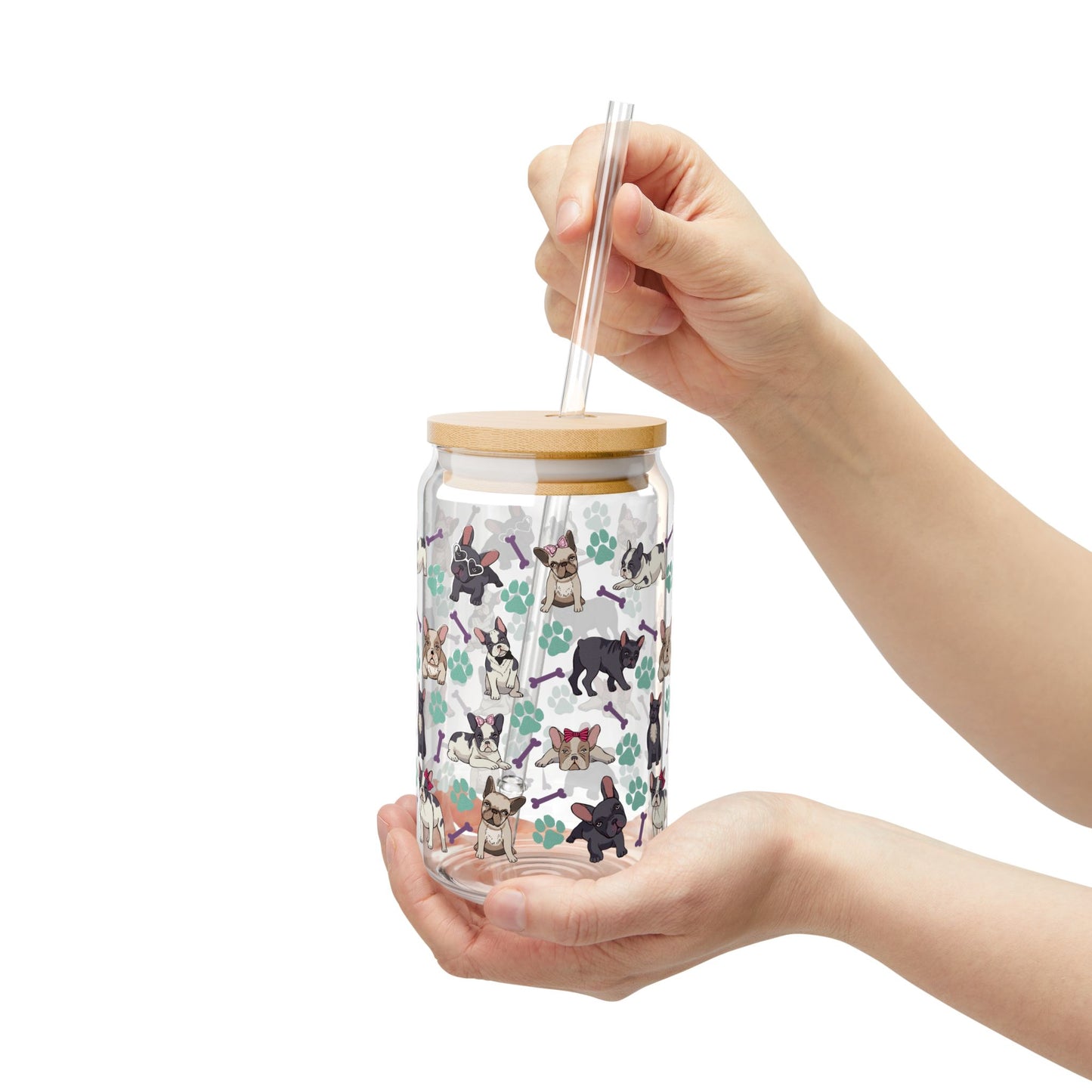Bows French Bulldog 16oz Sipper Glass with Straw