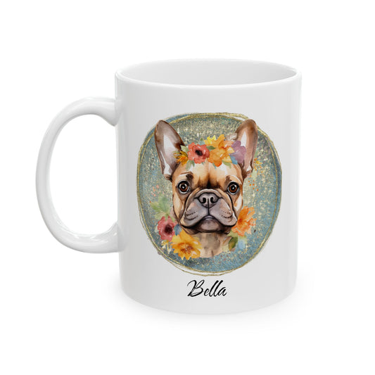 Flower French Bulldog Mug - Blue Customizable
