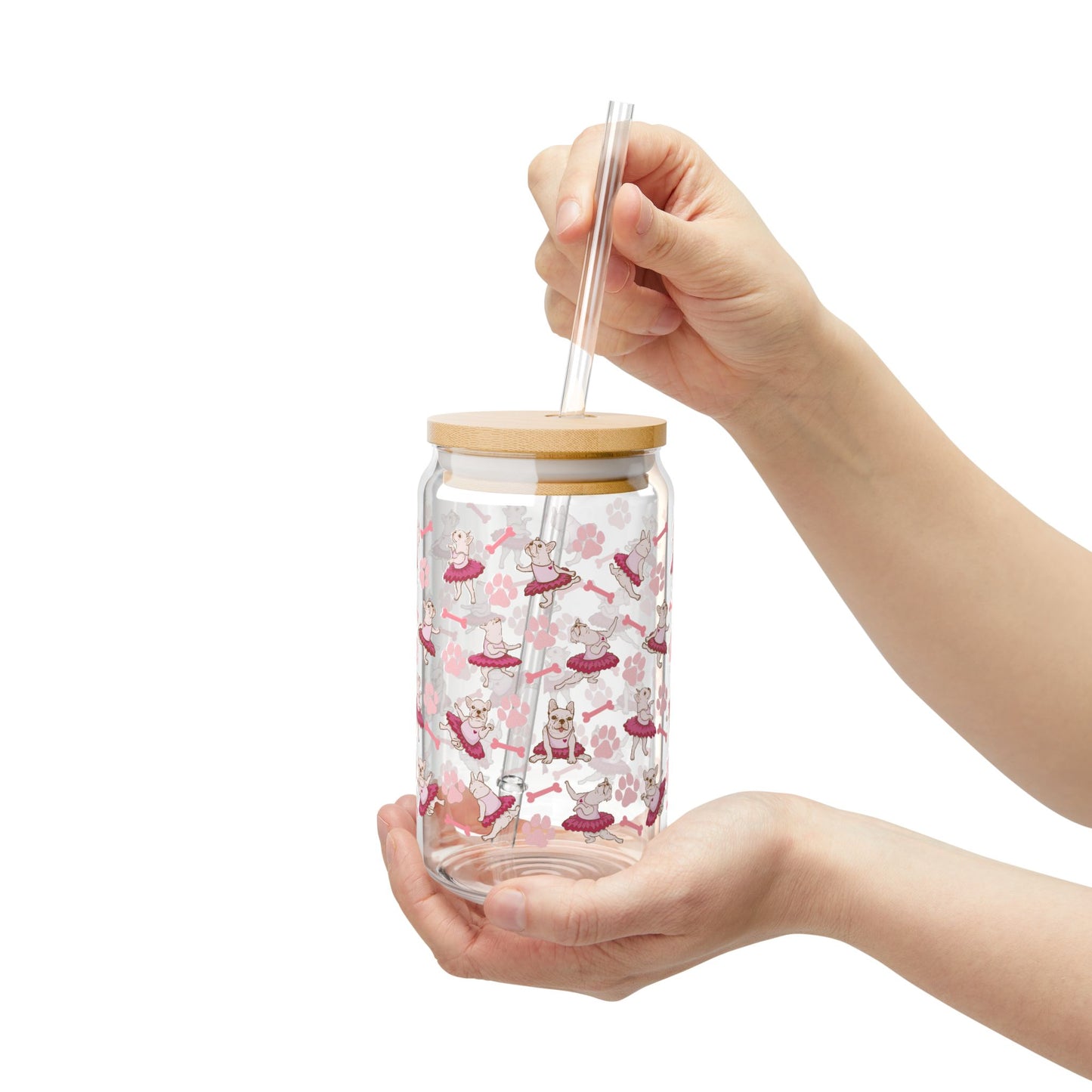 Ballet French Bulldog 16oz Sipper Glass with Straw