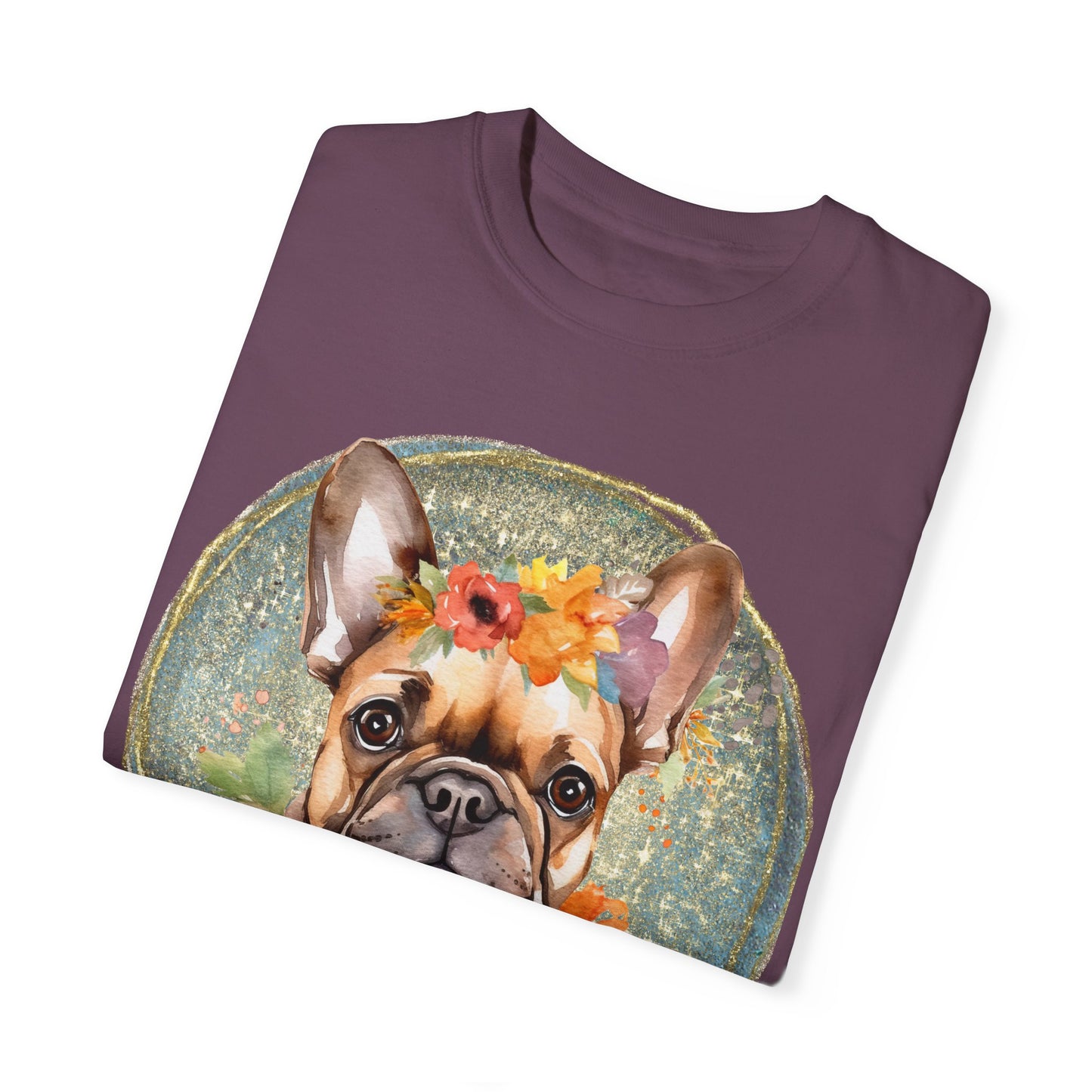 Flower French Bulldog Tee - Blue Customizable