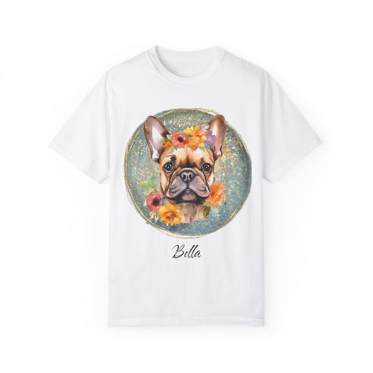 Flower French Bulldog Tee - Blue Customizable